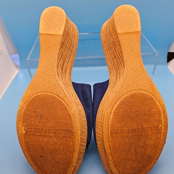Italian Shoemakers‎ Navy Blue Triple Strap w Silver Accent Wedge Slip On 9W Wide - Picture 6 of 6